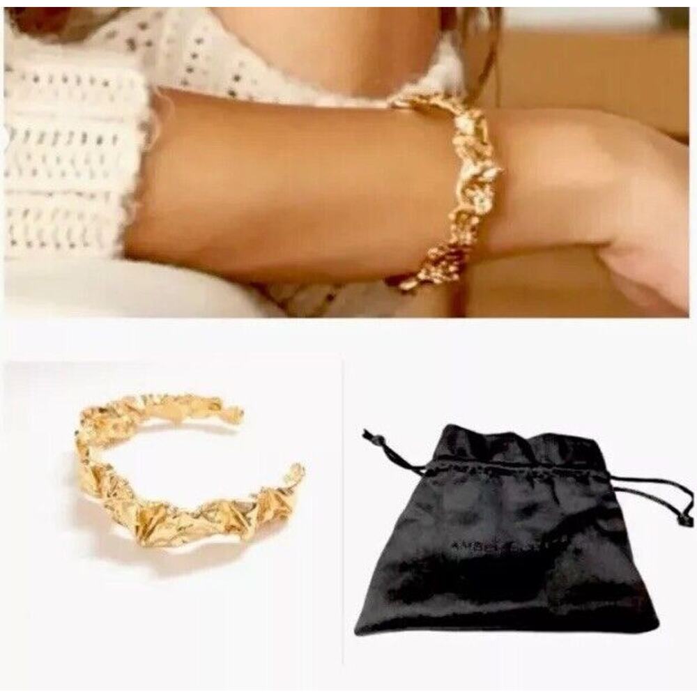 Amber Sceats 24k Gold Plated Emery Chunky Nugget Cuff Bracelet with pouch NWT